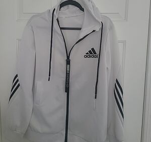 Adidas Men's White Windbreaker Jacket